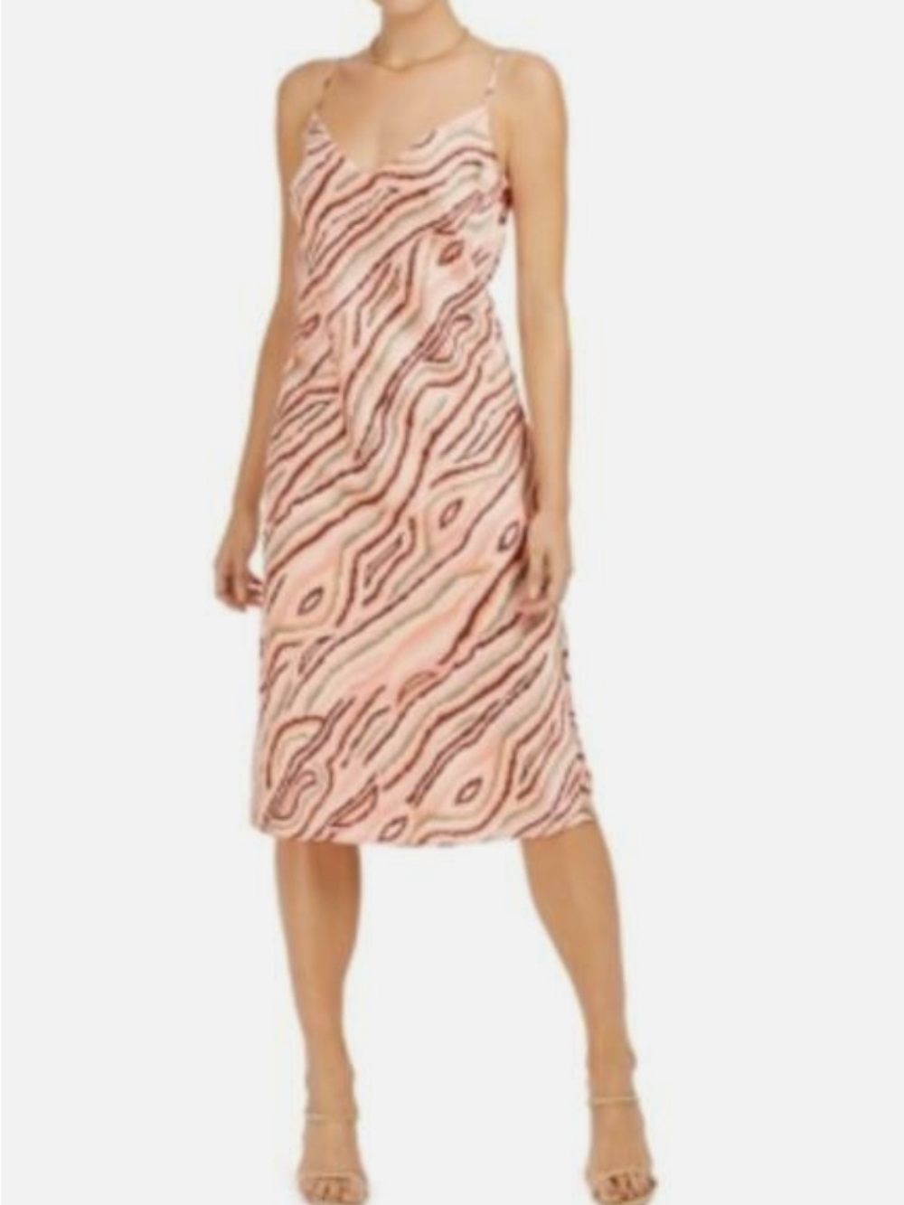 Bar III Pink and Brown Wave Pattern Slip Dress